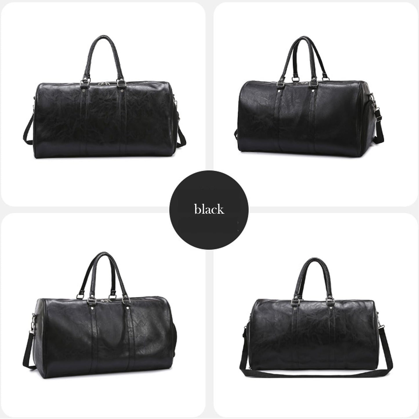 PU Leather Duffle Bag for Travel Duffel Bag, Gym Bag Overnight Bags Weekender Bag for Men (black)