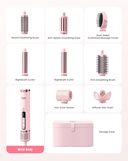 8-in-1 Professional Hot Air Styler&Hair Dryer Brush, Powerful Multi-Styler with Auto-Wrap Curler with Storage Case, Fast Drying Curling Straightening Volumizing Without Heat Damage(Gold)