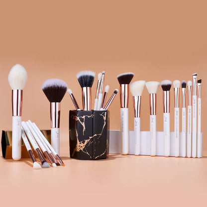 Jessup Brand 25pcs Professional Makeup Brush Set Beauty Cosmetic Foundation Powder Blusher Eyeshadow Blending Highlight Concealer Natural-Synthetic Hair Brushes Set (Pearl White/Silver)