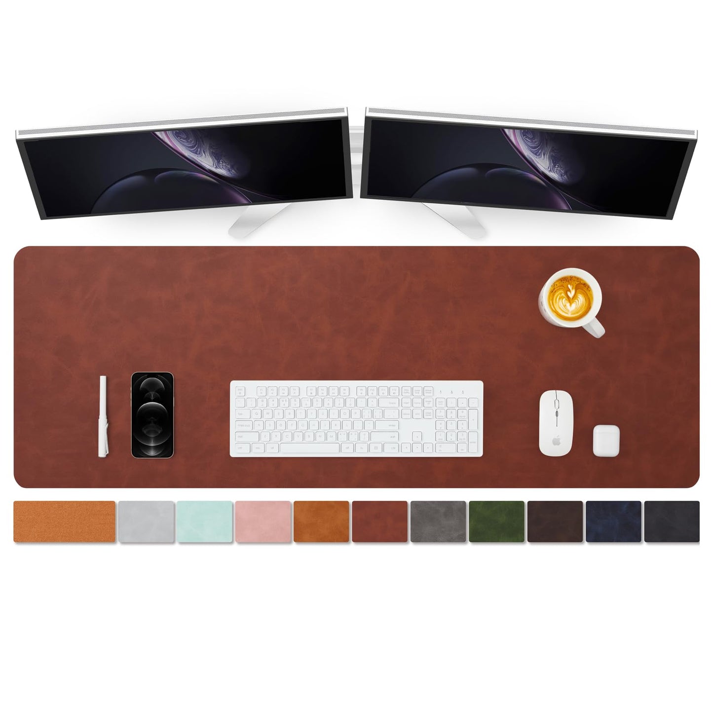 Distressed Leather Desk Mat - Non-Slip PU Desk Pad for Office and Home - Desk Organization and Accessories - Ideal for Large Mouse Pad and Desk Mats on Top of Desks(Mahogany,47.2"x 17")