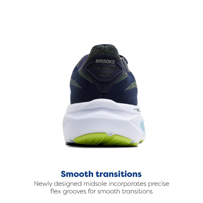 Brooks Men’s Ghost 17 Neutral Running Shoe - Peacoat/Lime/Blue - 9 Narrow