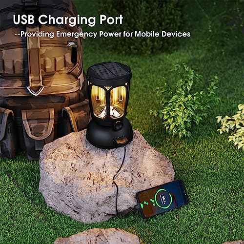 Mesqool Camping Lantern Rechargeable Battery 6000mAh, 650LM LED Lanterns for Power Outages Emergency Hurricane, Solar Hand Crank Lantern for 200 Hours