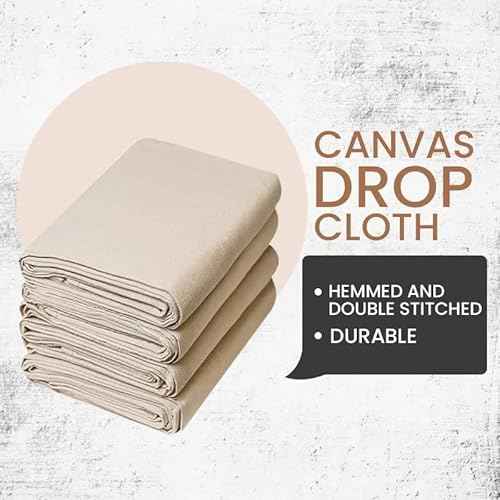 Canvas Painters Drop Cloth (Size 4 x 10 Feet - Pack of 1) - Pure Cotton Paint Drop Cloth for Painting, Curtains, Furniture & Floor Protection - All Purpose Thick Canvas tarp with Double Stitched Edges