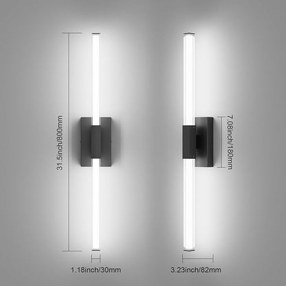 Ralbay 32inch Black Vanity Light for Bathroom Lighting Bar 28W Modern LED Vanity Lights Matte Black Bathroom Wall Mounted Light Fixtures Over Mirror(5500K White Light)