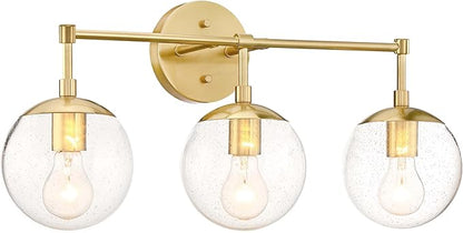 Design House Gracelyn 3-Light Dimmable Bathroom Vanity Light, Seeded Glass, Satin Gold, 24.03 in W x 8 in D x 11.65 in H, 588889-SG