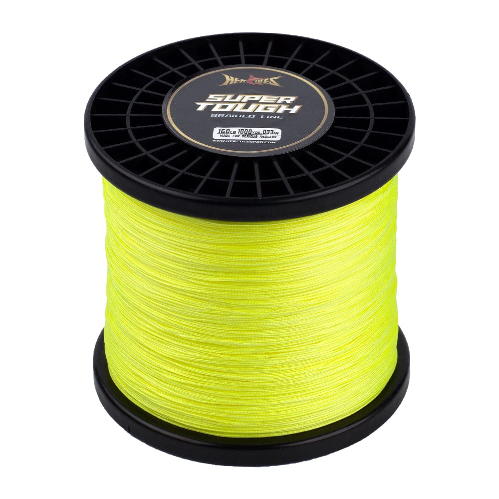 HERCULES Super Tough Braided Fishing Line 40 pounds Test Hi-Vis Yellow 40LB (150 Yards) - 8 Strands