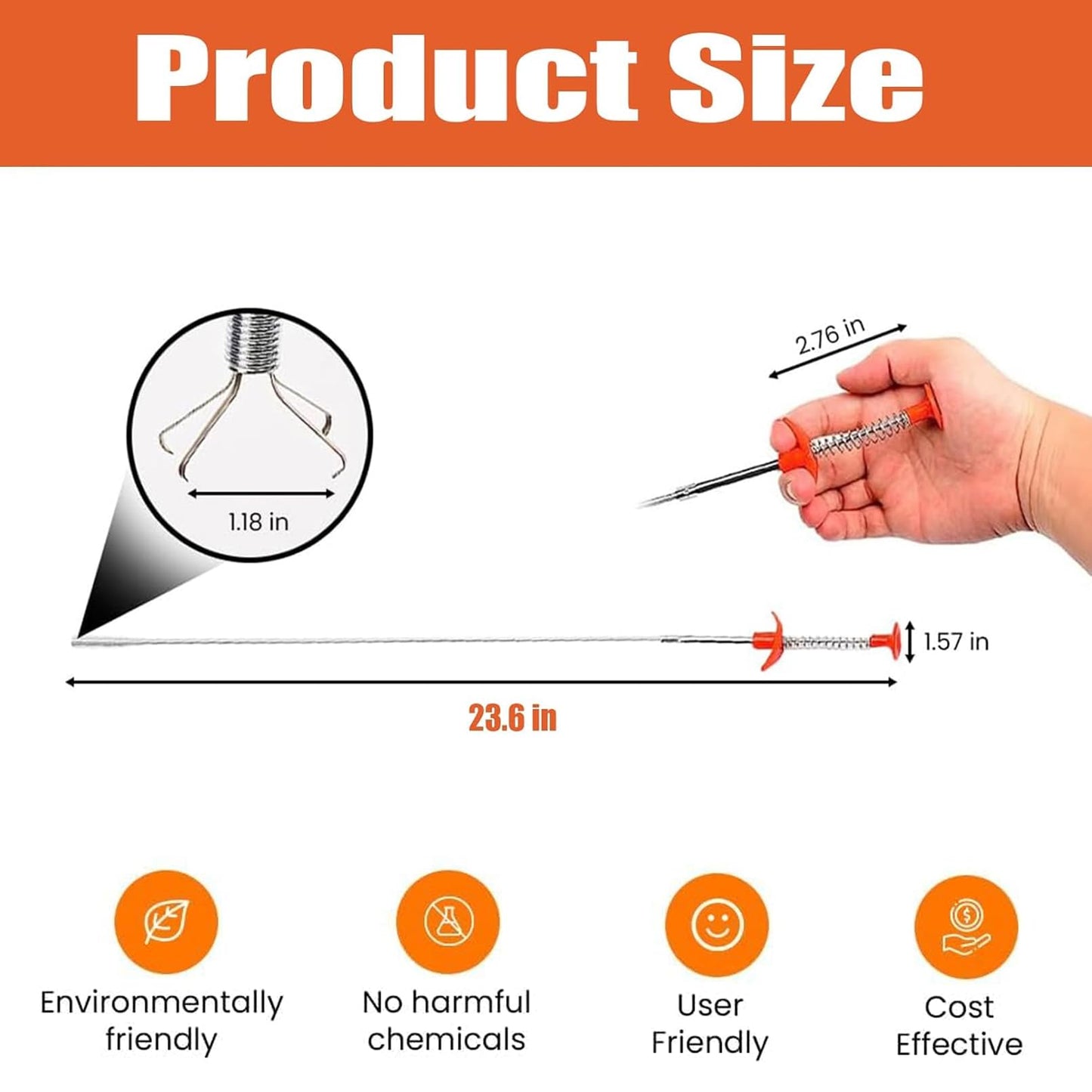 Drain Hair Clog Remover Tool – 24 Inch Flexible Steel Drain Cleaning Claw for Shower, Sink, Tub, Bathroom and Kitchen – Easy Hair Grabber for Clogged Drains, Plungers for Clearing Blocked Drains