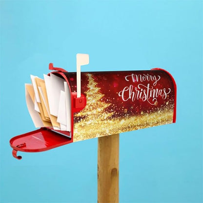 Mailbox Covers Merry Christmas Red Gold Magnetic Letter Post Box Cover Standard Size 25.5 x 21 Inch Garden Yard Home Decorative