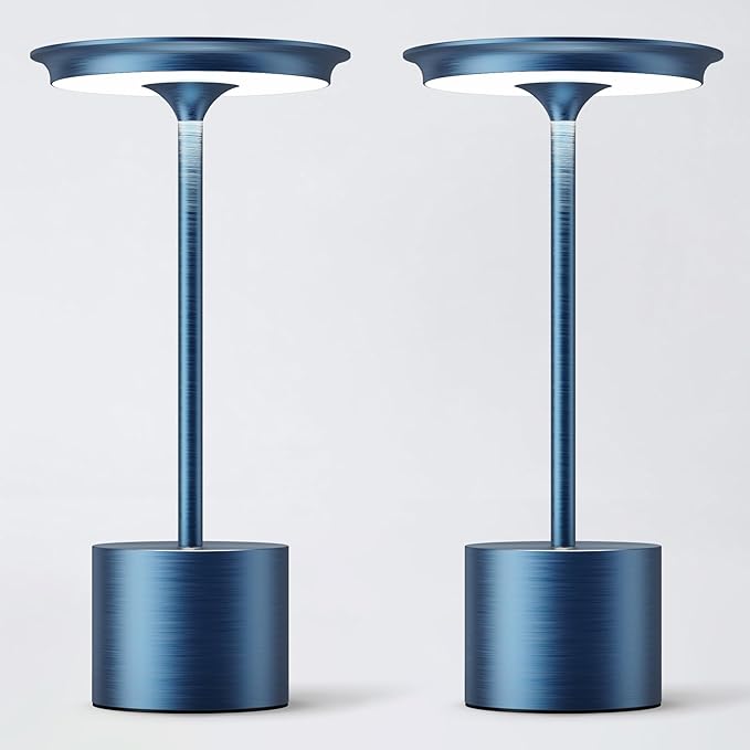 Cordless Table Lamp, Portable Rechargeable 6000mAh Outdoor Table Lamp, 3 Color Stepless Dimming Battery Powered Lamp, LED Table Light for Dinner/Restaurant/Outdoor (Blue)