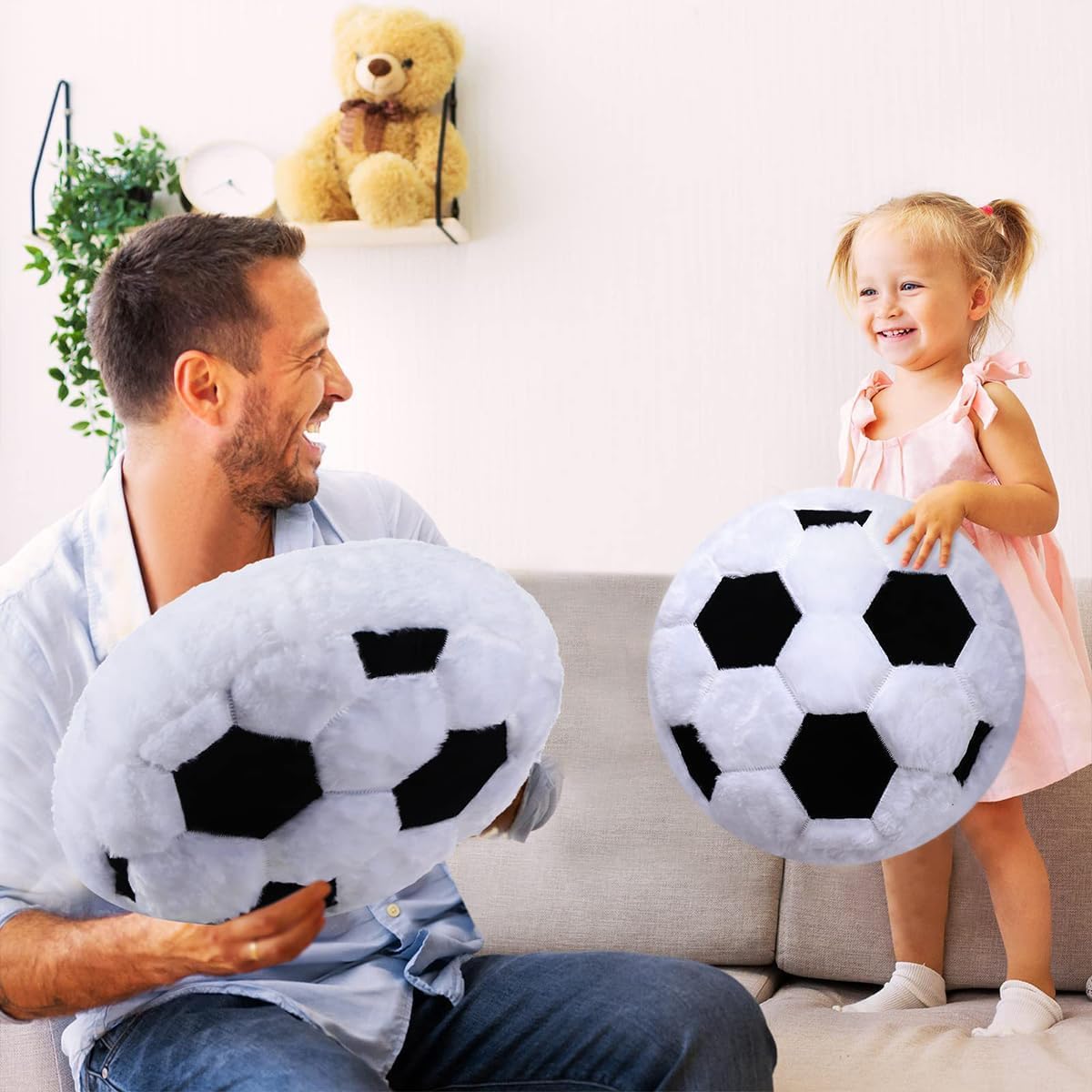 Plush Soccer Pillow, Round Ball Throw Pillow, Football Shaped Decorative Throw Pillow for Kids Room, Sofa, Bed-Soft & Fluffy Birthday Gift for Soccer Enthusiasts 15.7 Inch (40 cm)
