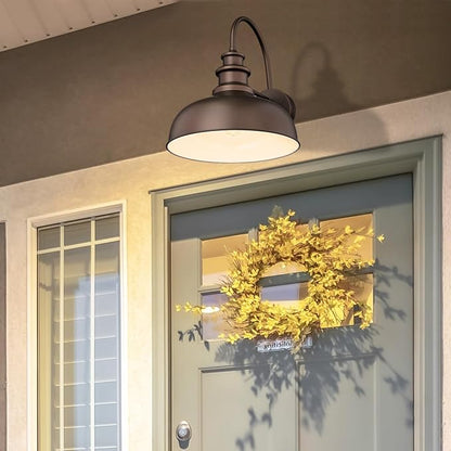 Bestshared Gooseneck Barn Light 14 Inch Dome Farmhouse Wall Sconce, Outside Wall Mount Light, Exterior Lighting Fixture, Front Door Porch Lantern Lamp for Entryway, Patio (ORB+White, 14” Dome-2Pack)