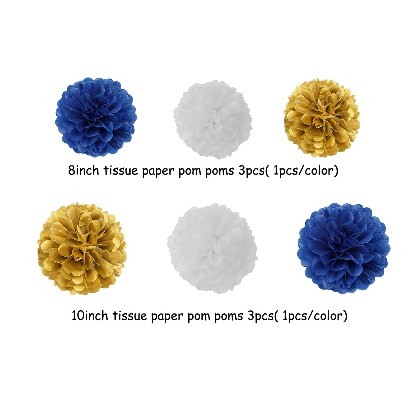 Navy-Blue White-Gold Party-Decorations Graduation Banner - 8pcs Kits Class of 2026 Cap Garland Streamers, Paper Tissue Pom Poms Flowers, Congratulations Grad Decor Lasting Surprise