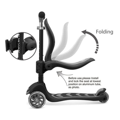 Kicknroll Kids Kick Scooter 2-in-1 Light Up 3 Wheel Scooters with 4 Levels Adjustable Handlebar, Folding Seat, Extra Wide No-Slip Deck for Girls Boys Ages 3-8 Years Old Max 110 Lbs