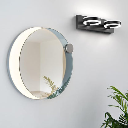 LED Bathroom Light Fixtures,15inch Black Vanity Lights, Modern 2 Light Acrylic Wall Sconces, 350° Rotatable Wall Lighting Fixture Over Mirror