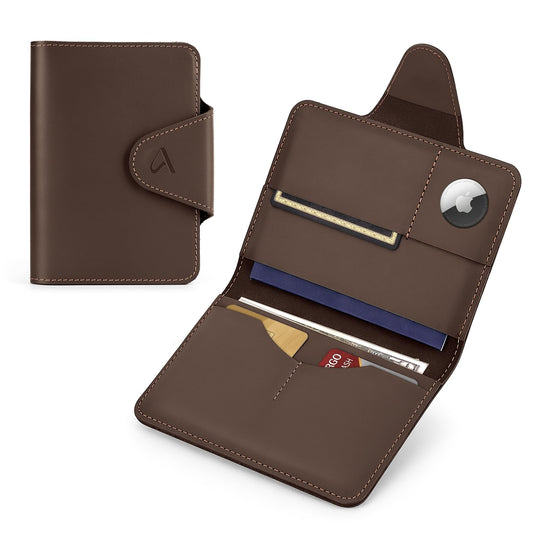 ALLIVE Passport Holder for Travel, Genuine Leather Passport Wallet with Built-in AirTag Slot, Magnetic Closure RFID Blocking Passport Cover Case for Women Men, Travel Essentials Gifts (Coffee Brown)