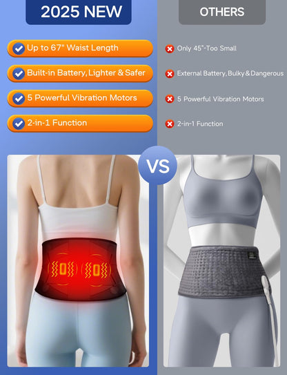 ALLJOY 67" Cordless Heating Pad for Back Pain Relief FSA Eligible HSA, Christmas Gifts for Women Men Mom Dad, Portable Lower Back Massager with 3 Heat 5 Vibration, Wireless Heating Pad for Cramps