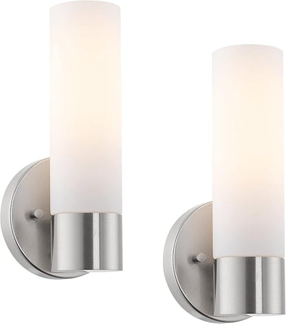 Kira Home Sol 10" Modern Wall Sconce with Frosted Glass Shade, for Bathroom/Vanity, Brushed Nickel Finish, 2-Pack