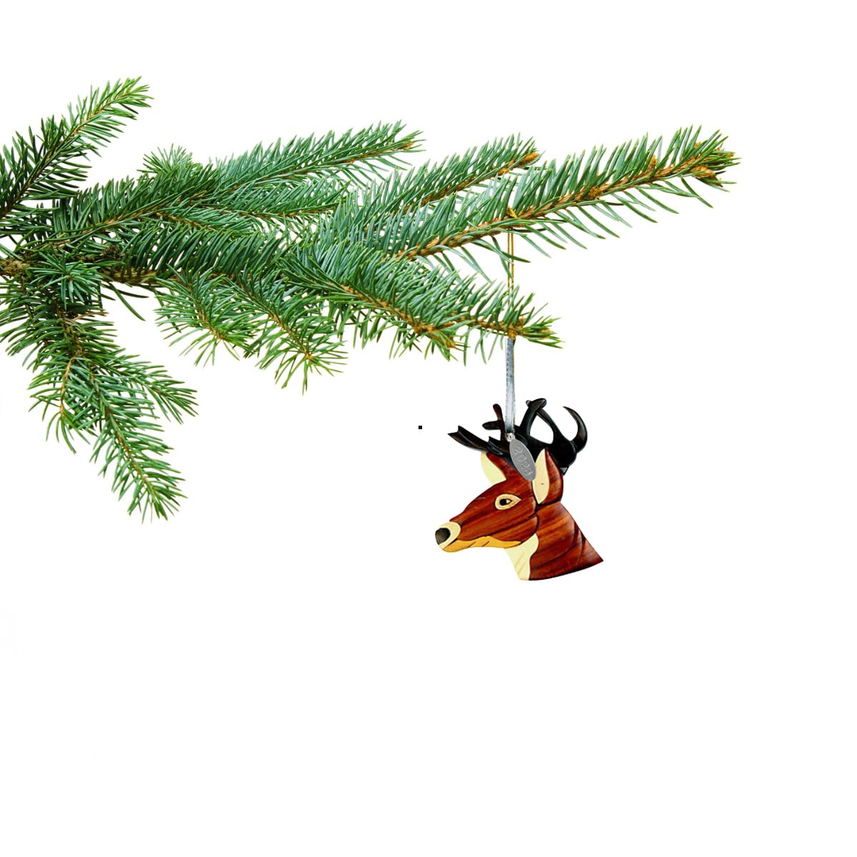 Twisted Anchor Deer Ornament 2026 – Unique Two-Tone Wood Buck Christmas Tree Decorations – Crafted by Hand Intarsia Design – for Deer Buff, Family & Outdoor Enthusiasts – Gifting Ready in Gift Box