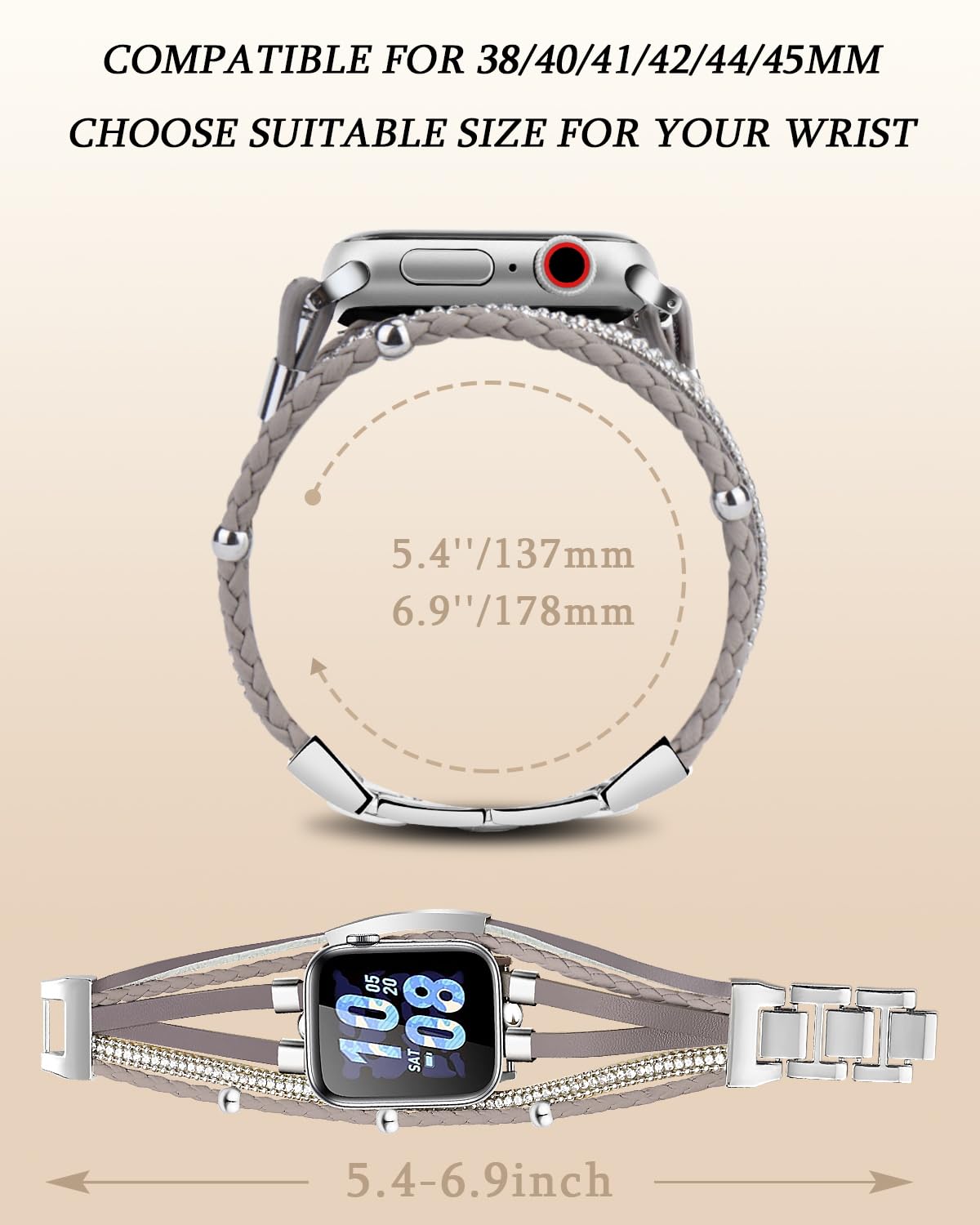 RUIXTIPAD Compatible with Apple Watch Band 46mm 44mm 45mm Women Series 11/10/9/8/7, Boho Bracelet for Apple Watch Bands 49mm, Multi Wrap Strap Leather for iWatch Bands 6 5 4 3 2 1SE - Gray