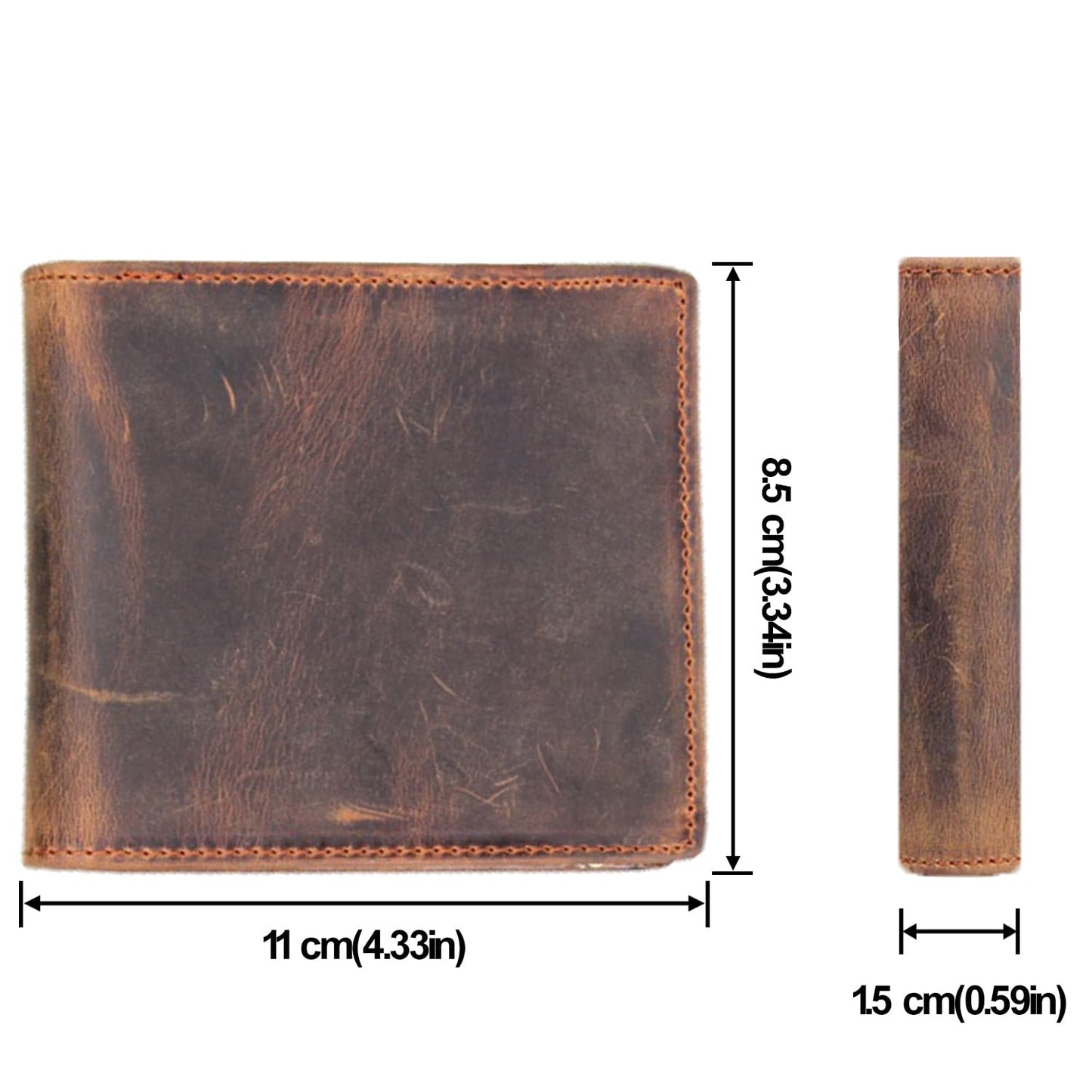 HRS Genuine Leather Wallets for Men-Handmade Vintage Italian Distressed Large Bifold Men's Wallet with RFID Blocking ID Window and Zipper