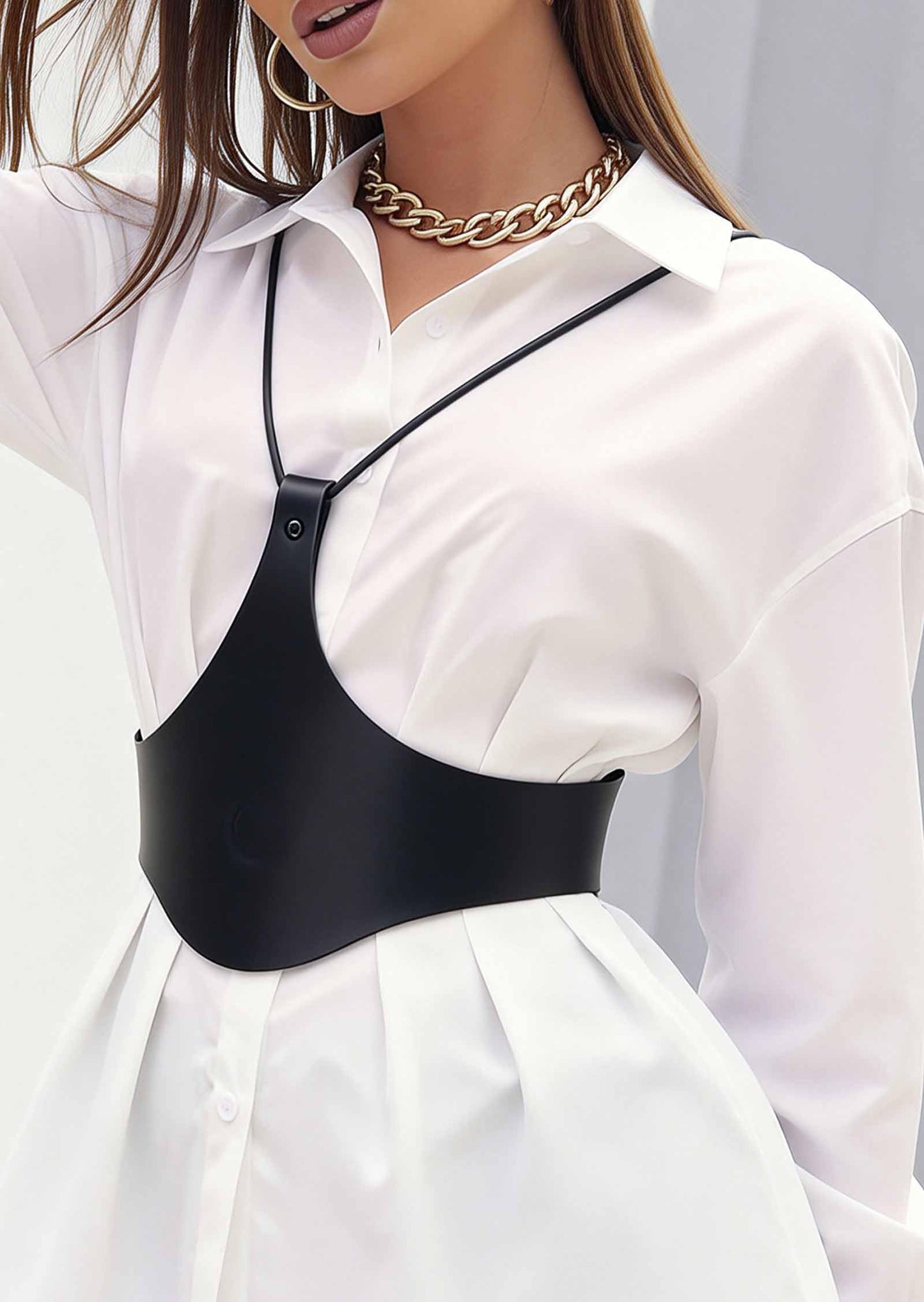 Women Faux Leather Chest Harness, Adjustable Bust Harness Top with Alloy Hardware, Gothic Punk Fashion Body Accessory for Festival, Rave, Party, Stage Outfit(Bust 29.9-31.5in) Black