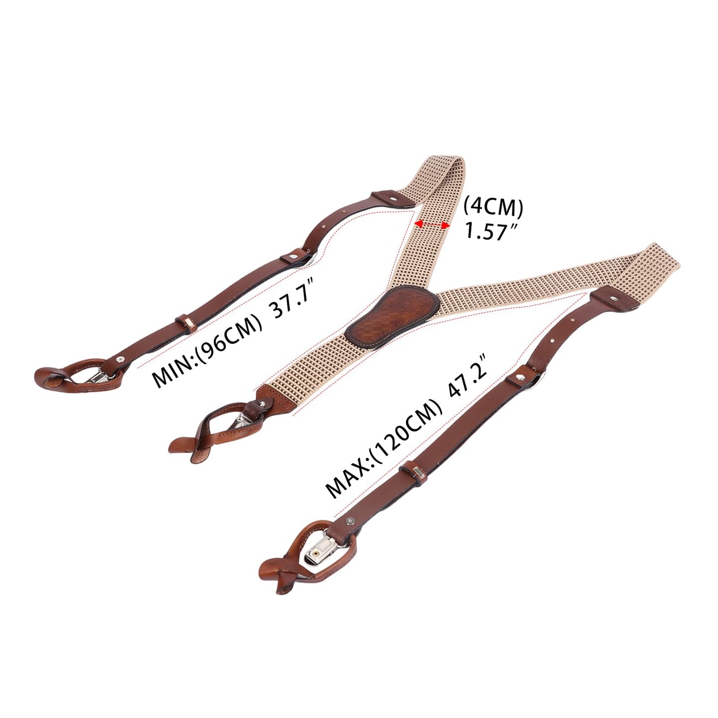 Tourbon Leather Suspenders for Men Y Back Shape Elastic Webbing Adjustable Brown Wedding Groomsmen with Interchangeable Clips