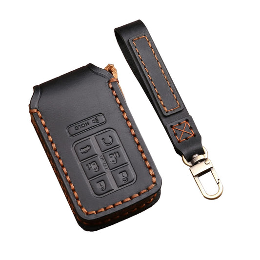 KEAIKE Key Fob Cover Fit for Honda Odyssey 2018-2024, 7 Buttons Leather Handmade Fob Case Cover Accessories with Keychain,360 Degree Protection,Black
