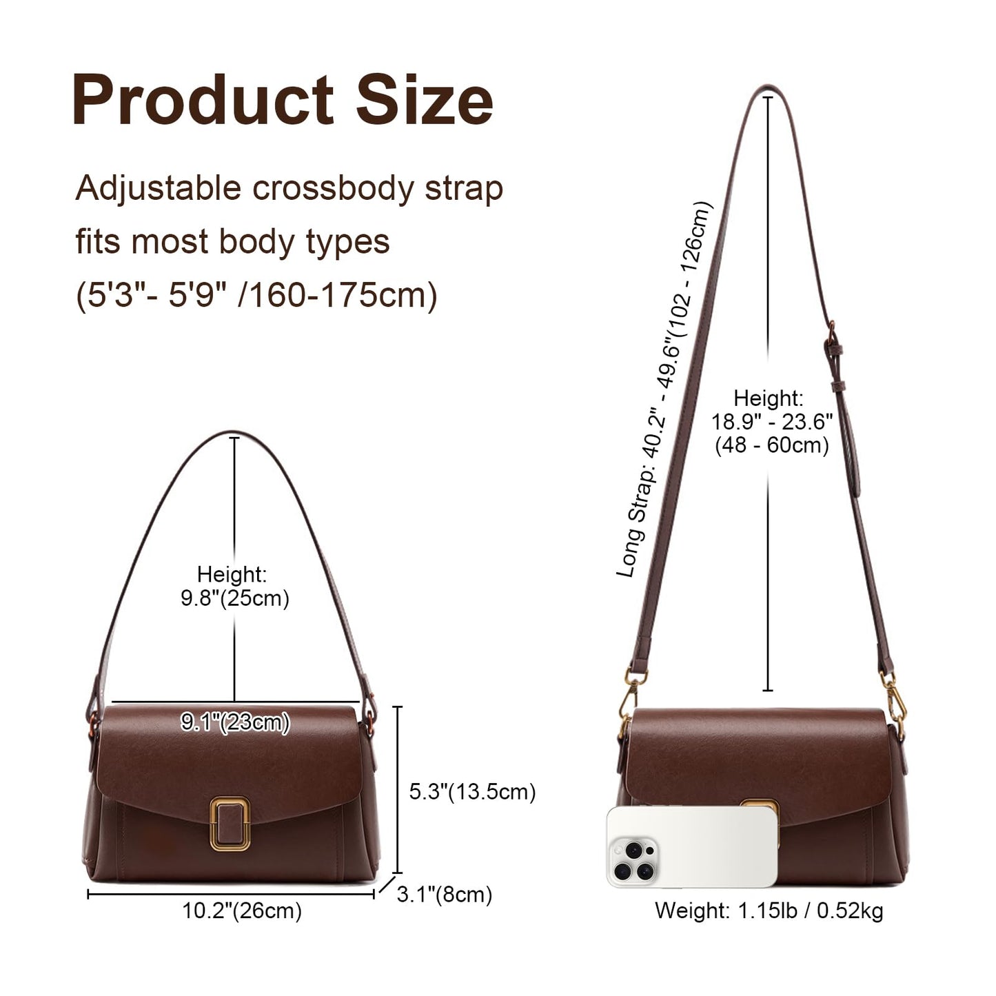MoreFarther Genuine Leather Crossbody Bag for Women, Removable Satchel Adjustable Shoulder Bag (Black)