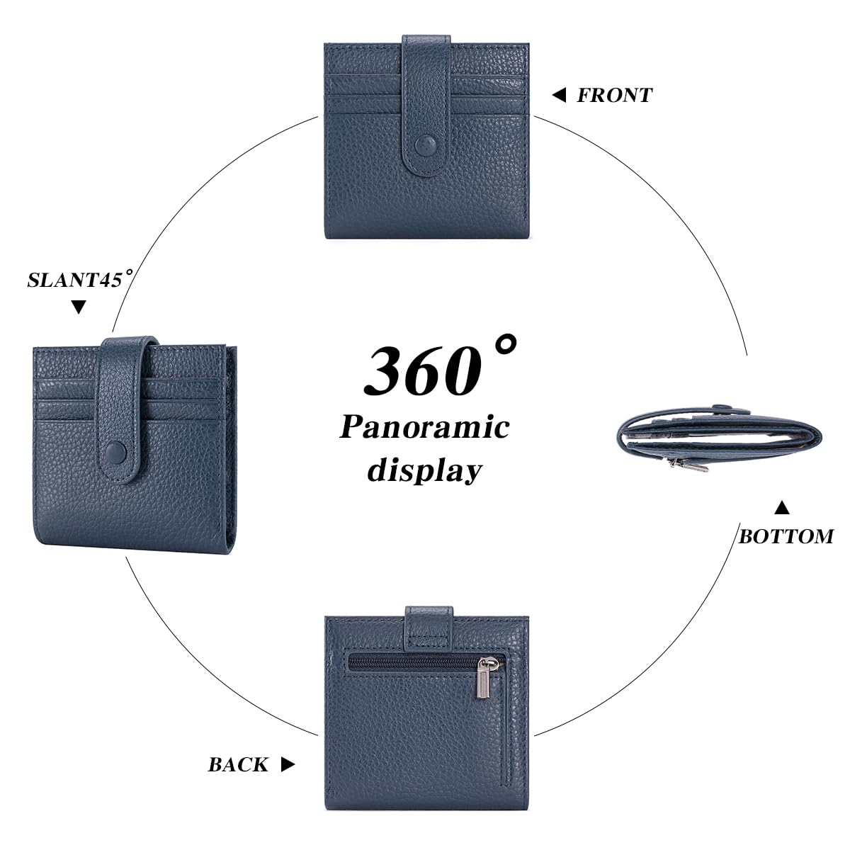 FREYAMIRA Small Wallet For Women Slim Leather Bifold Wallets RFID Credit Card Holder With Zipper Coin Pouch ID Window,Navy Blue