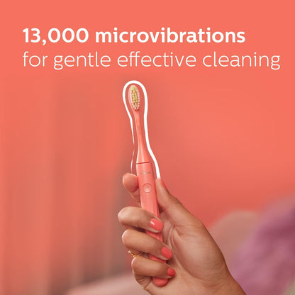 Philips One Electric Toothbrush by Sonicare HY1100/51 - Micro Vibrations, Soft bristles That Gently Polish and whiten teeths, 3 Month Battery Life, 2 Minute Timer and Quadpacer Red