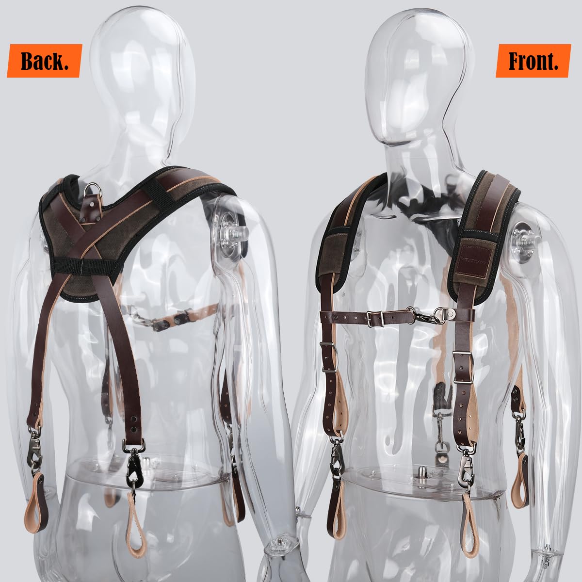 WELKINLAND Top-Grain Tool Belt Suspenders, Heavy-Duty Tool Belt Suspender For Men, Comfy Padded Tool Belts Suspenders, Adjustable Extra-Thick Leather Tools Belt Suspenders For Men