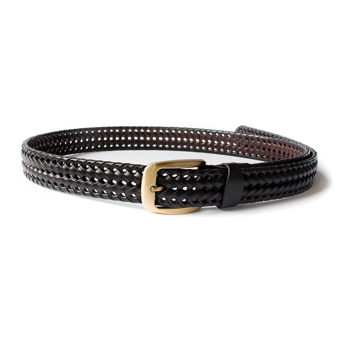 ECHAIN Men Braided Woven Genuine Leather Belt (Waist:34-36, Black)