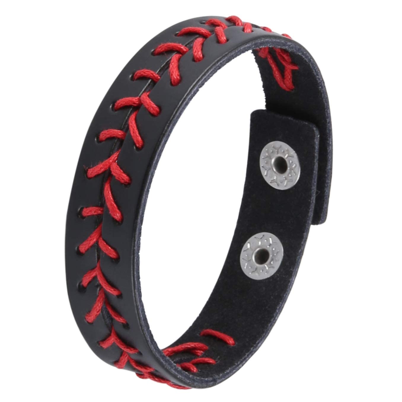 HZMAN Leather Softball Baseball Bracelets by Athletes Bangle Cuff Wristband, 3 Pcs White Black Yellow Ste (Black)