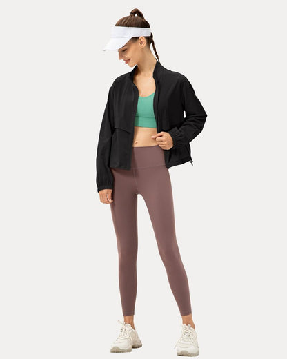 Locachy Women's Lightweight Zip Up Athletic Jacket Stand Collar Windproof Sun Protection Workout Outdoor Jacket Black XL