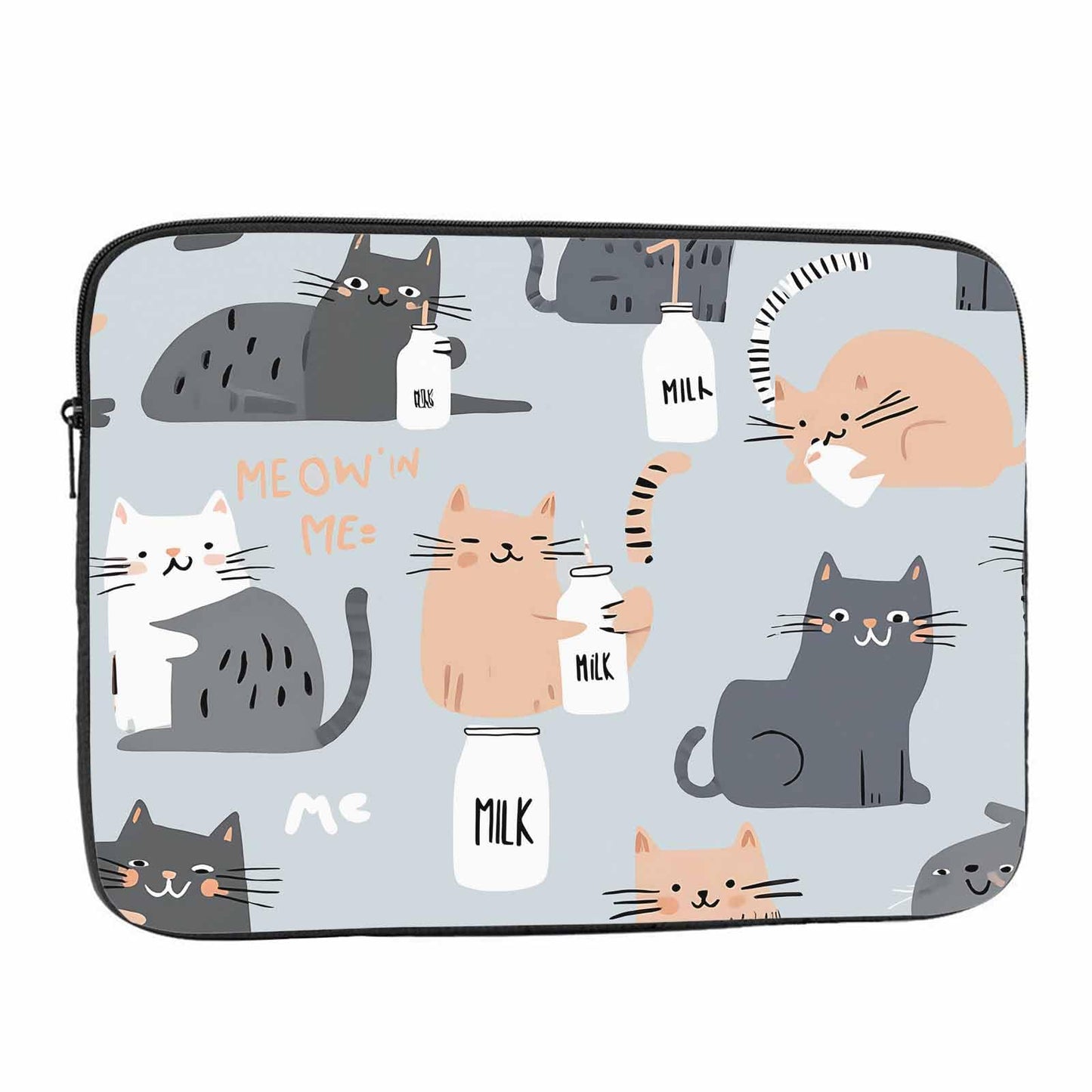 Nicokee Laptop Sleeve Bag 15.4 15.6 Inch,Modern Cats Funny Cat Grey Protective Polyester Computer Cases Laptop Cover Briefcase Bag Tablet Travel Cover