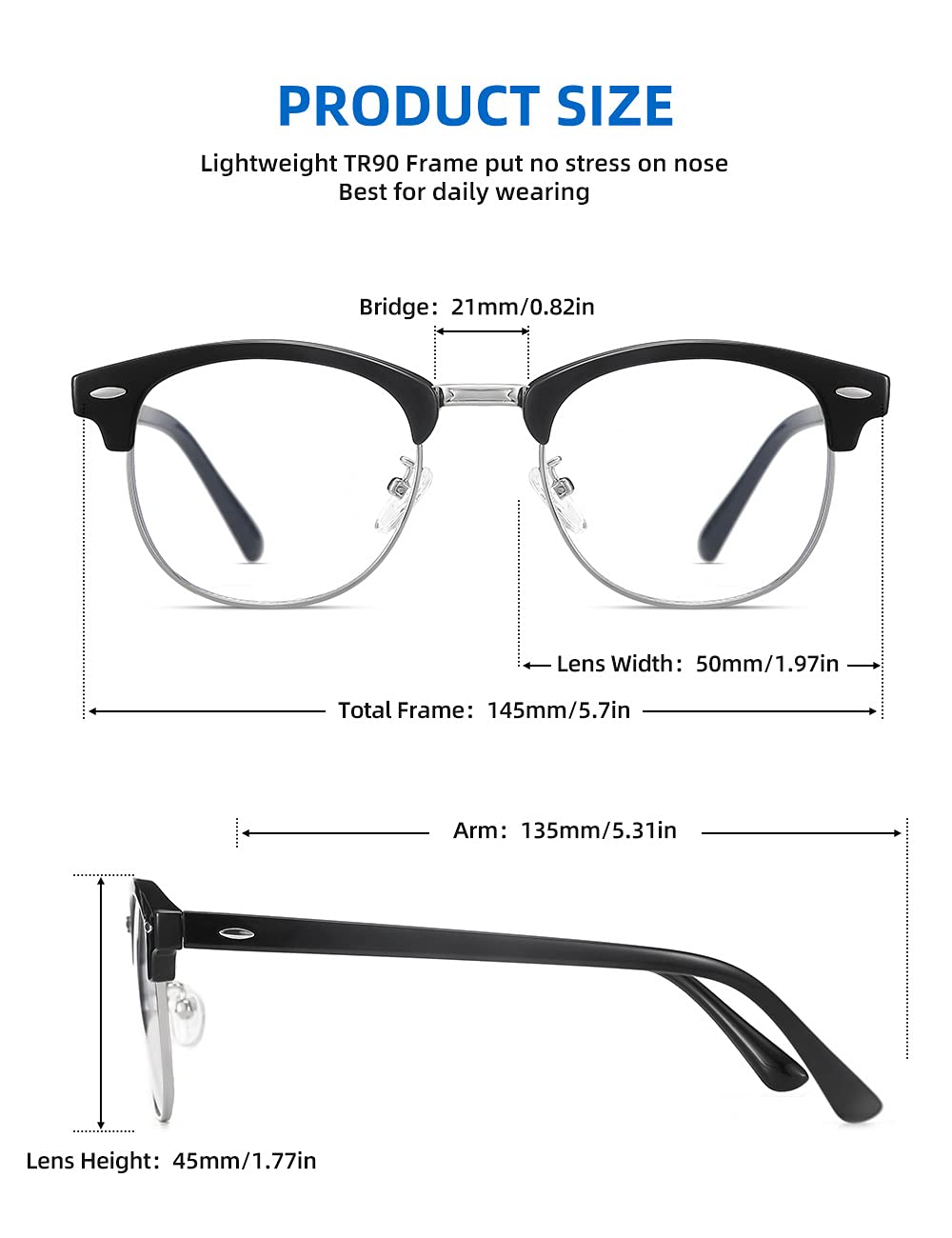 SOAR&EAGLE 3 Pack Blue Light Blocking Glasses,Computer Gaming Glasses,Retro Semi Rimless UV400 Clear Lens Computer Eyewear