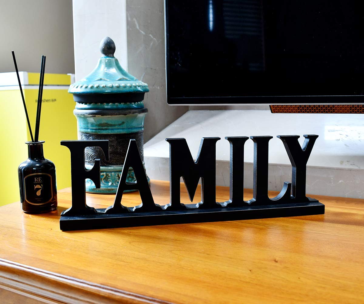 E-view Wooden Family Sign for Home Decor - Decorative Letters Tabletop Word Plaque Home Décor Accents