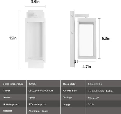 Lustrlach Outdoor Motion Sensor Wall Lights,15In Modern LED Exterior Sconce White Porch Light Fixture IP54 Waterproof with Glass for House Patio Garage Garden,3000K,750LM