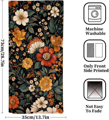 Boho Floral Hand Towels Set of 2 Mid Century Flower Kitchen Towels Decorative