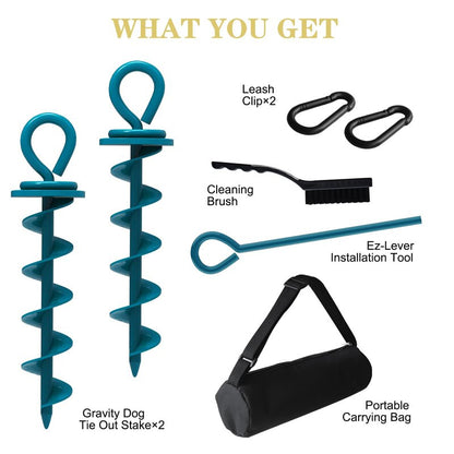 Eurmax USA 2-Pack Heavy Duty Dog Tie Out Stake, No-Tangle In Ground Anchor Runner for Large Dogs up to 210 Lbs - Perfect for Yard, Beach and Camping (Medium,Navy Blue)