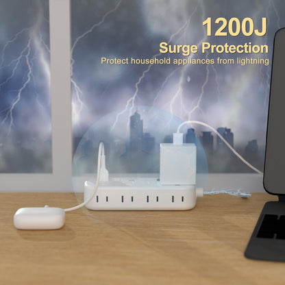 Overtop 12 IN 1 Power Strip Surge Protector, 8 Outlets 4 USB (2 USB C Ports), Compact Wall Outlet Extender, Nightlight Flat Plug 5FT Braided Extension Cord Charging Station for Travel Home Office Dorm