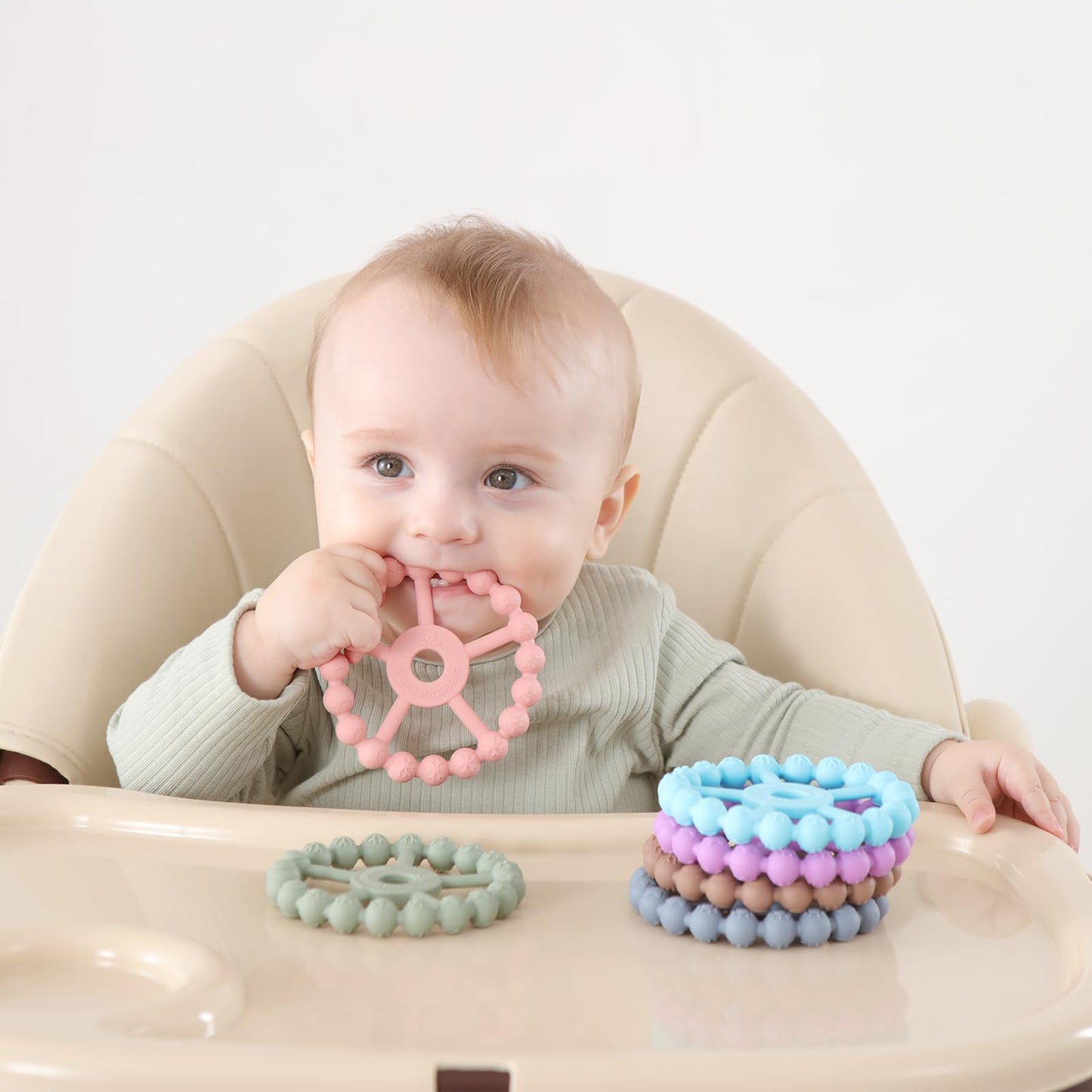 3 Pack Ring Teether Baby Infant Toys, Silicone Teething Ring Toys for Babies 0-6 Months, Seposeve Baby Teethers 6-12 Months 12-24 Months, Easy to Grasp Toy, Infant Teething Relief, Purple Pink White
