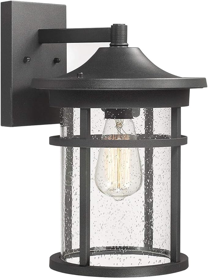 Bestshared Outdoor Wall Sconce, Outdoor Wall Lights, Exterior Wall Mount Light Fixture, Modern Outside Porch Light Wall Mount for House, Garage, Entryway, Exterior Wall Lantern with Seeded Glass Shade