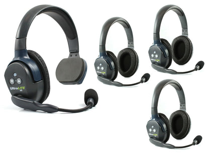 Eartec UL4S Ultralite Full Duplex Wireless Headset Communication for 4 Users - 4 Single Ear Headsets with SolidSignal Cleaning Wipes Bundle