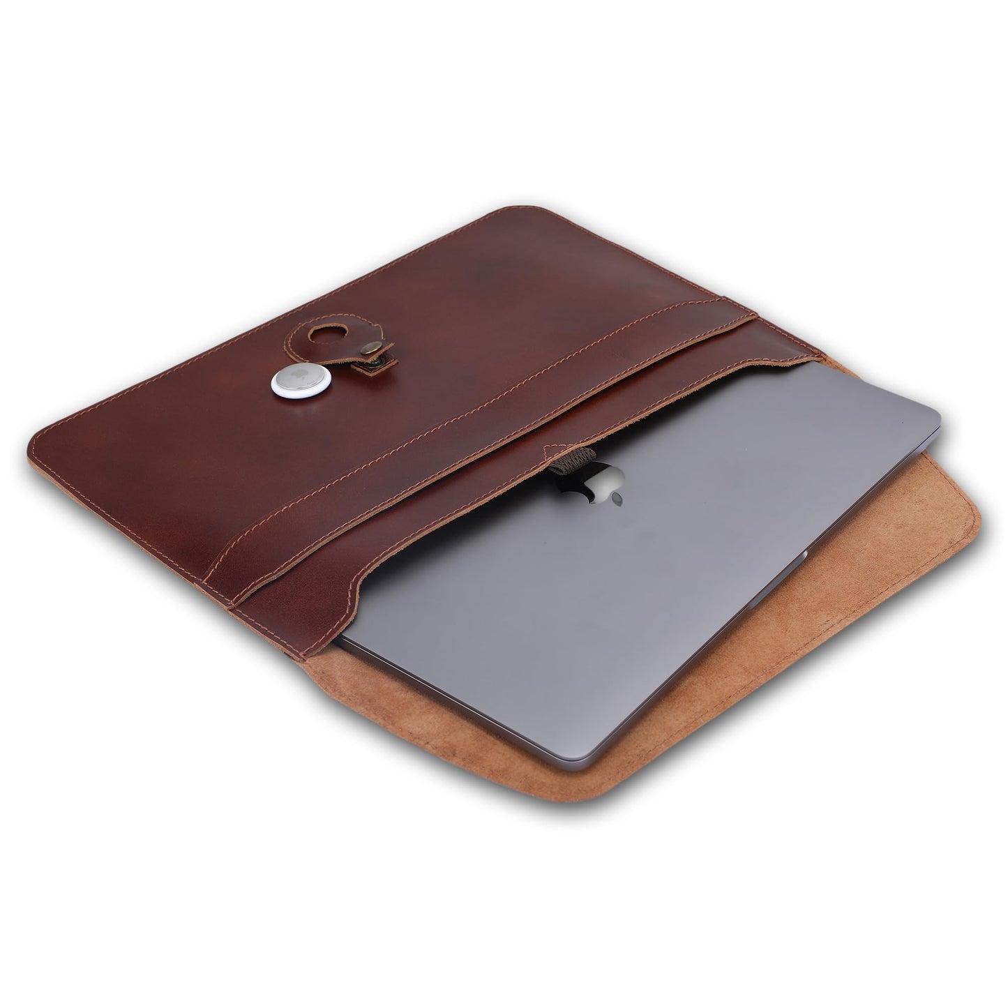 PavinCrafter Genuine Leather Laptop Sleeve 13–14 Inch, Slim Laptop Case Compatible with Mac Pro 13 (M3, M2, M1 Chip) Mac Air 14 Surface 13.5 XPS 13/14 Yoga/IdeaPad, Brown Envelope Bag (Wine)