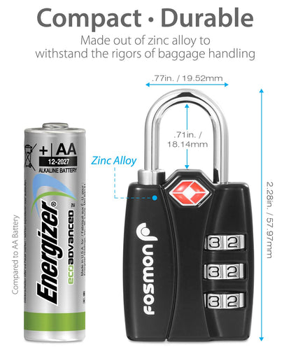 TSA Accepted Luggage Locks, Fosmon Open Alert Indicator 3 Digit Combination Padlock Codes for Travel Bag, Suit Case, Lockers, Gym, Bike Locks or Other (4 Pack)