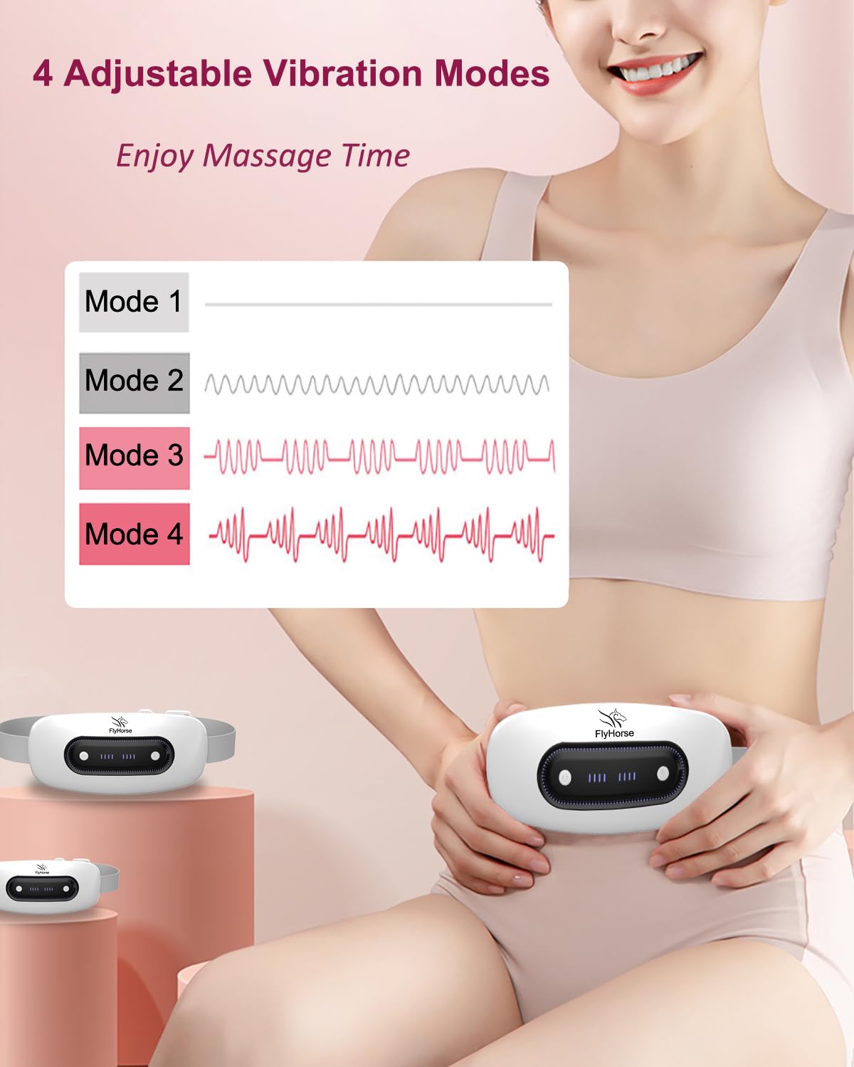 Electric Heating Pad, Portable Cordless Menstrual Heating Pad with 4 Heat Levels and 4 Massage Modes, Fast Large Heating Belly Wrap Belt for Cramps, Back Pain Relief Gifts for Women Girls Her(Black)