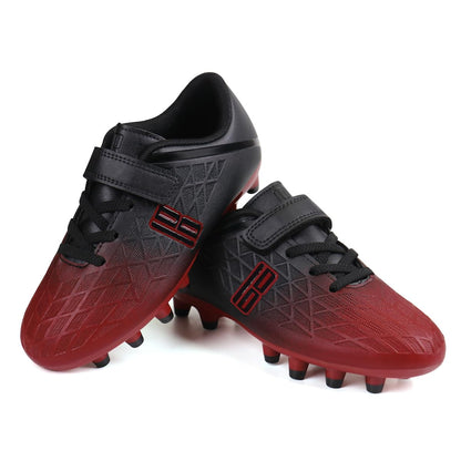 brooman Kids Firm Ground Soccer Cleats Boys Girls Athletic Outdoor Football Shoes (1,Black Red)