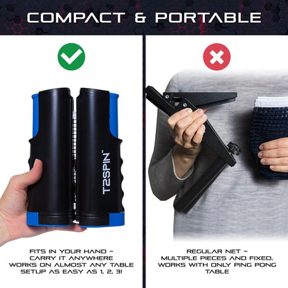 T2Spin Premium Retractable Ping Pong Net for Any Table - Portable Table Tennis Net -Ping Pong Net with Clamps -Table Tennis Accessories - Comes with Large Storage Bag
