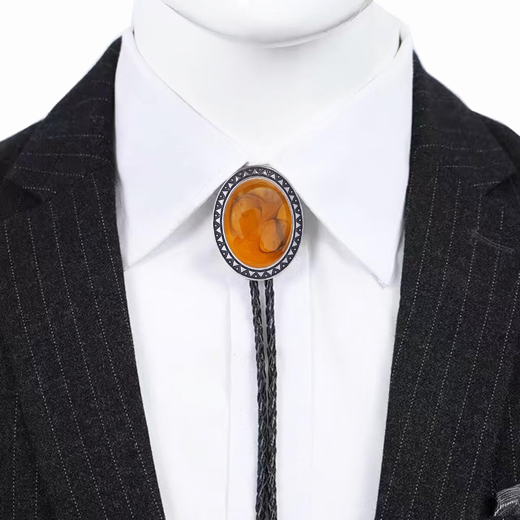 joymiao Vintage Bolo Tie for Men Western Cowboy Wedding Necklace Natural Stone Native American Bolo Tie Leather Necktie Costume Accessorie